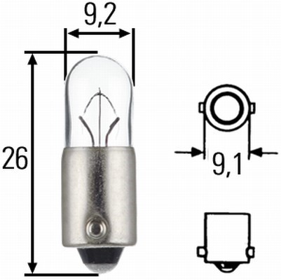 Glödlampa HELLA HEAVY DUTY T4W BA9s, Fram, Fram eller bak, Sidoin HELLA