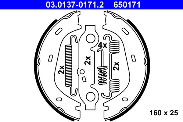 Bromsbackar, sats, parkeringsbroms, Bakaxel Ate 03.0137-0171.2 ATE