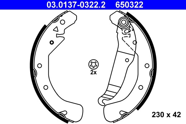 Bromsbackar, sats, Bakaxel Ate 03.0137-0322.2 ATE