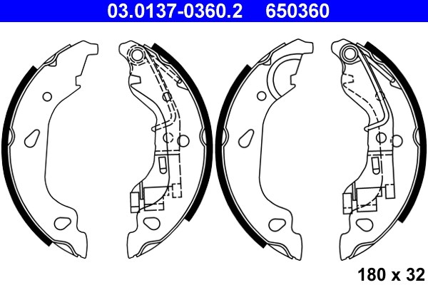 Bromsbackar, sats, Bakaxel Ate 03.0137-0360.2 ATE