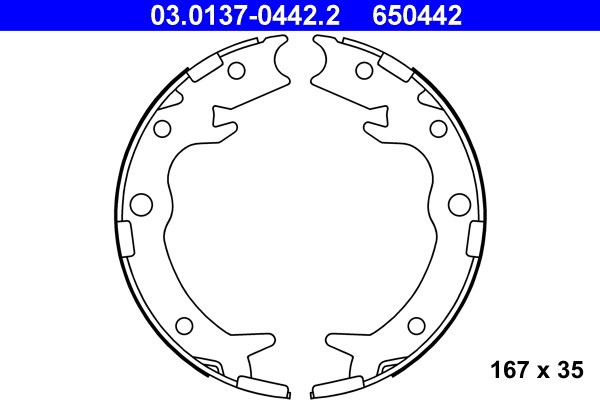 Bromsbackar, sats, parkeringsbroms, Bakaxel Ate 03.0137-0442.2 ATE