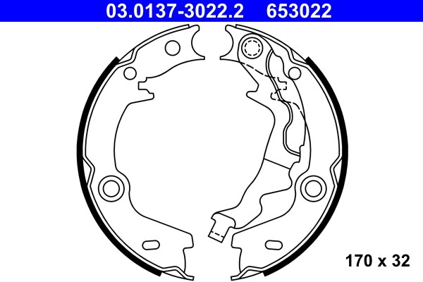 Bromsbackar, sats, parkeringsbroms, Bakaxel Ate 03.0137-3022.2 ATE