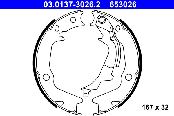 Bromsbackar, sats, parkeringsbroms, Bakaxel Ate 03.0137-3026.2 ATE