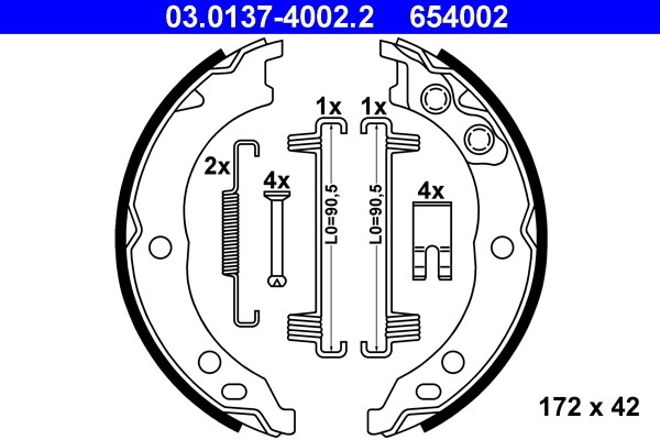 Bromsbackar, sats, parkeringsbroms, Bakaxel Ate 03.0137-4002.2 ATE