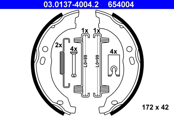 Bromsbackar, sats, parkeringsbroms, Bakaxel Ate 03.0137-4004.2 ATE
