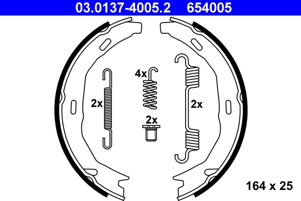 Bromsbackar, sats, parkeringsbroms, Bakaxel Ate 03.0137-4005.2 ATE