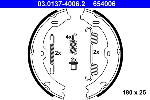 Bromsbackar, sats, parkeringsbroms, Bakaxel Ate 03.0137-4006.2 ATE