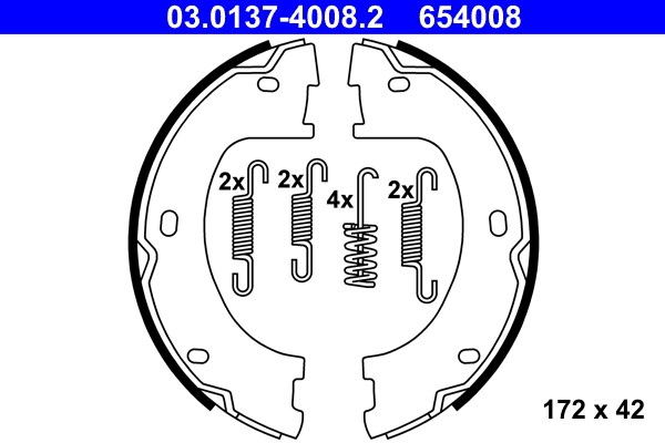 Bromsbackar, sats, parkeringsbroms, Bakaxel Ate 03.0137-4008.2 ATE