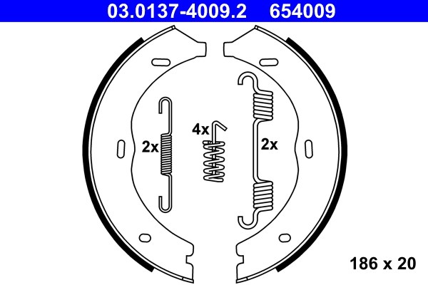 Bromsbackar, sats, parkeringsbroms, Bakaxel Ate 03.0137-4009.2 ATE