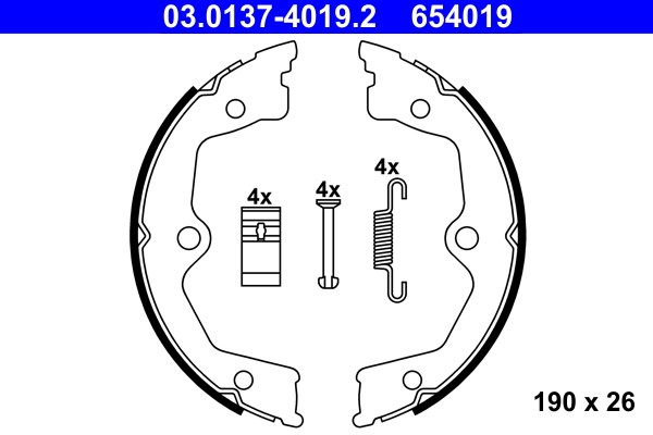 Bromsbackar, sats, parkeringsbroms, Bakaxel Ate 03.0137-4019.2 ATE