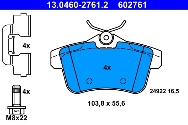 Bromsbeläggsats, Bakaxel Ate 13.0460-2761.2 ATE