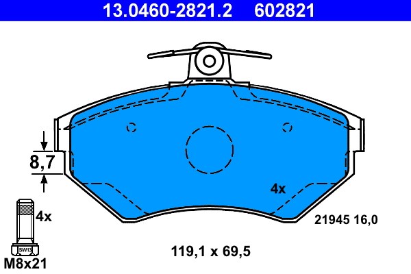 Bromsbeläggsats, Framaxel Ate 13.0460-2821.2 ATE