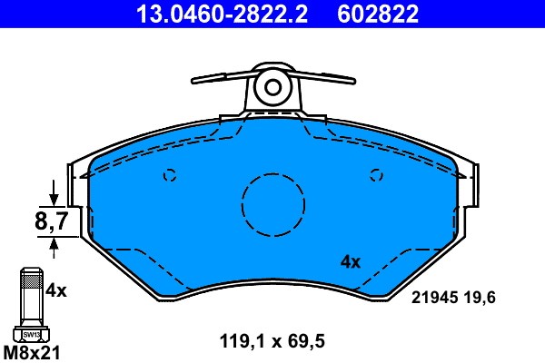 Bromsbeläggsats, Framaxel Ate 13.0460-2822.2 ATE