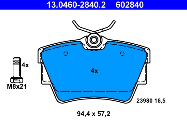 Bromsbeläggsats, Bakaxel Ate 13.0460-2840.2 ATE
