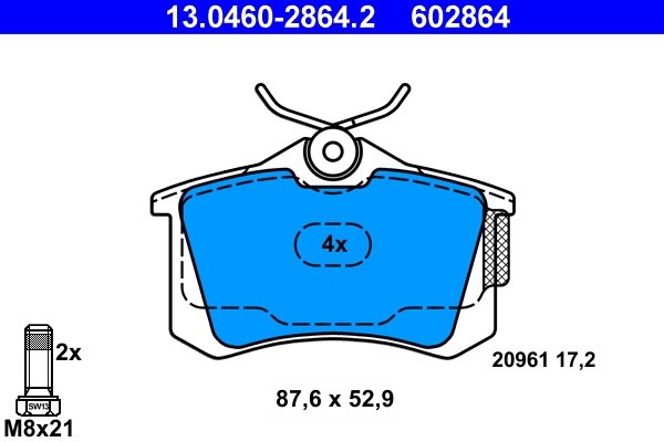 Bromsbeläggsats, Bakaxel Ate 13.0460-2864.2 ATE