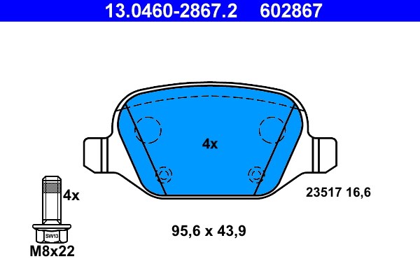 Bromsbeläggsats, Bakaxel Ate 13.0460-2867.2 ATE