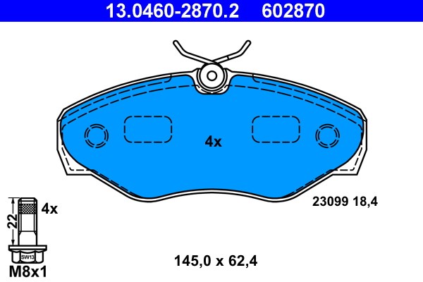 Bromsbeläggsats, Framaxel Ate 13.0460-2870.2 ATE