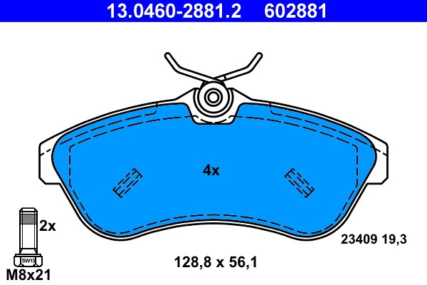 Bromsbeläggsats Ventilerad, Framaxel Ate 13.0460-2881.2 ATE