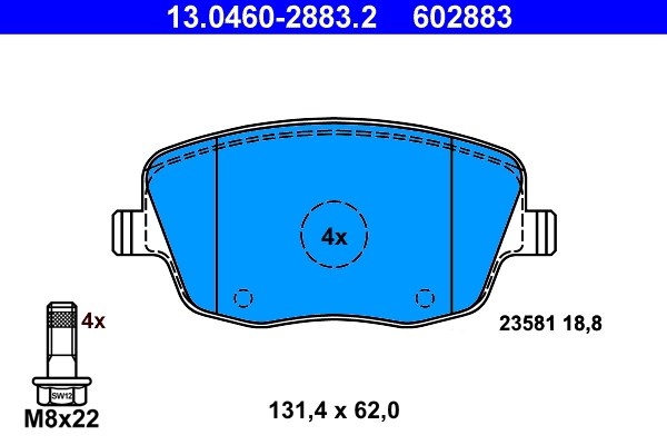 Bromsbeläggsats, Framaxel Ate 13.0460-2883.2 ATE