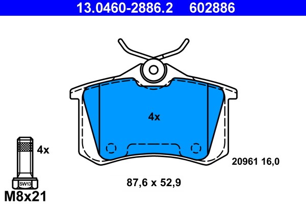 Bromsbeläggsats, Bakaxel Ate 13.0460-2886.2 ATE