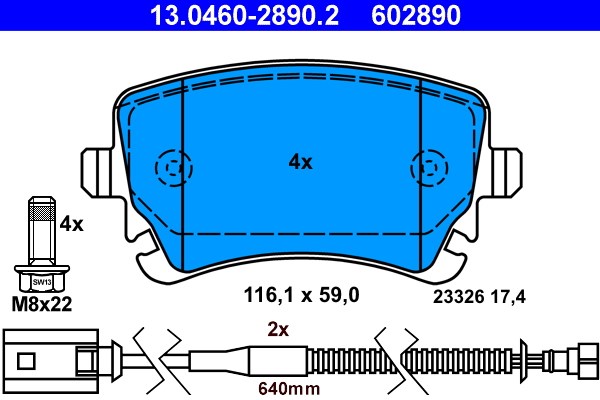 Bromsbeläggsats, Bakaxel Ate 13.0460-2890.2 ATE