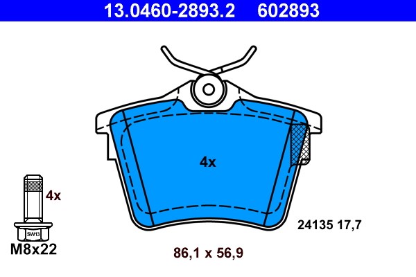 Bromsbeläggsats, Bakaxel Ate 13.0460-2893.2 ATE