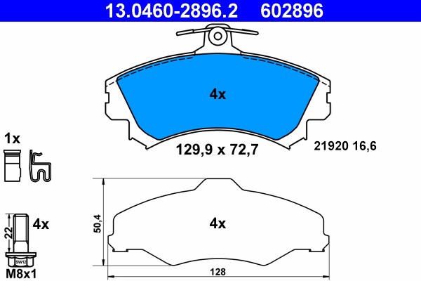 Bromsbeläggsats, Framaxel Ate 13.0460-2896.2 ATE