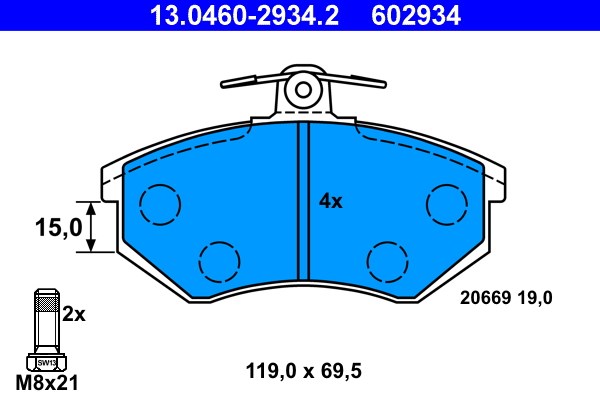 Bromsbeläggsats Ventilerad, Framaxel Ate 13.0460-2934.2 ATE