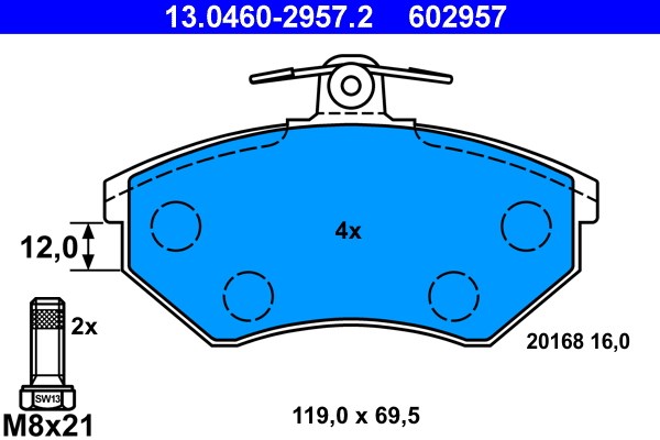 Bromsbeläggsats, Framaxel Ate 13.0460-2957.2 ATE