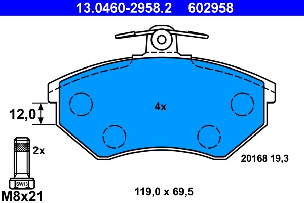 Bromsbeläggsats, Framaxel Ate 13.0460-2958.2 ATE