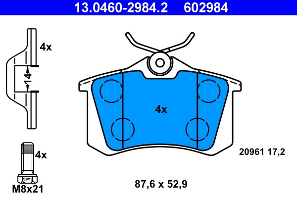 Bromsbeläggsats, Bakaxel Ate 13.0460-2984.2 ATE