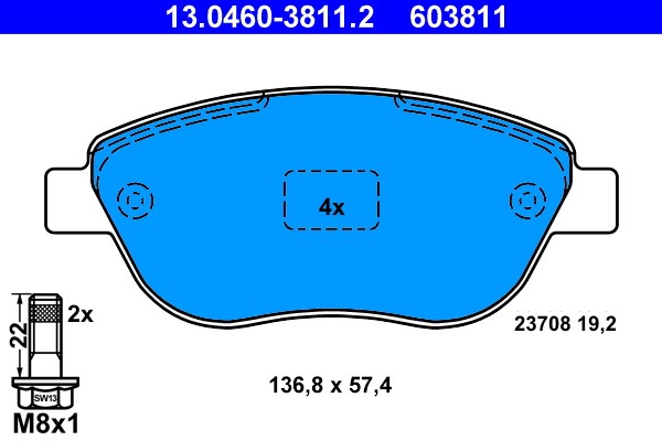 Bromsbeläggsats, Framaxel Ate 13.0460-3811.2 ATE