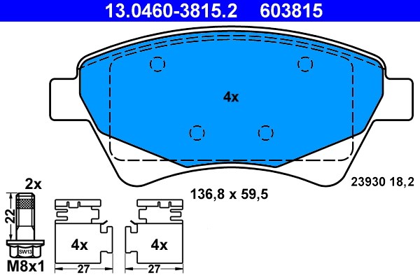 Bromsbeläggsats, Framaxel Ate 13.0460-3815.2 ATE
