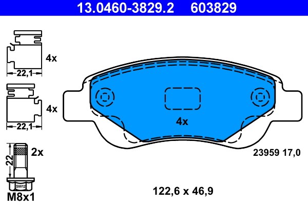 Bromsbeläggsats, Framaxel Ate 13.0460-3829.2 ATE