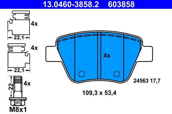 Bromsbeläggsats, Bakaxel Ate 13.0460-3858.2 ATE
