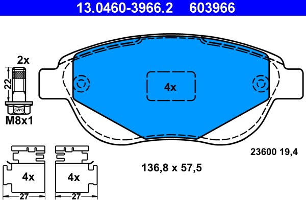 Bromsbeläggsats, Framaxel Ate 13.0460-3966.2 ATE