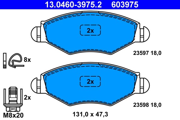Bromsbeläggsats, Framaxel Ate 13.0460-3975.2 ATE