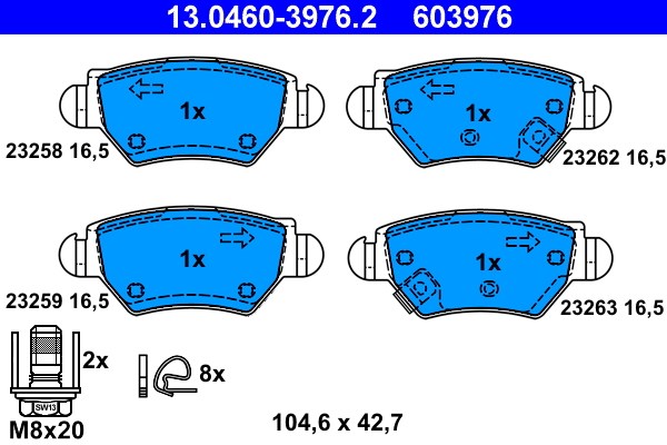Bromsbeläggsats, Bakaxel Ate 13.0460-3976.2 ATE
