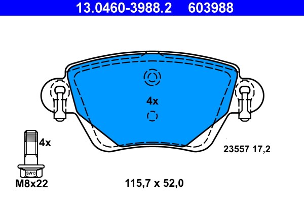 Bromsbeläggsats, Bakaxel Ate 13.0460-3988.2 ATE