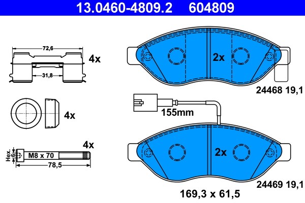Bromsbeläggsats, Framaxel Ate 13.0460-4809.2 ATE