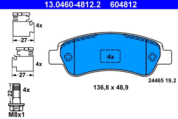 Bromsbeläggsats, Bakaxel Ate 13.0460-4812.2 ATE