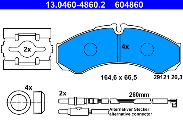 Bromsbeläggsats, Framaxel, Bakaxel Ate 13.0460-4860.2 ATE