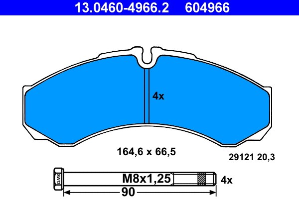 Bromsbeläggsats, Bakaxel, Framaxel Ate 13.0460-4966.2 ATE