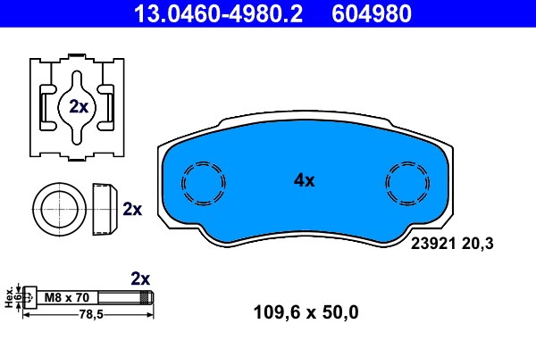 Bromsbeläggsats, Bakaxel Ate 13.0460-4980.2 ATE