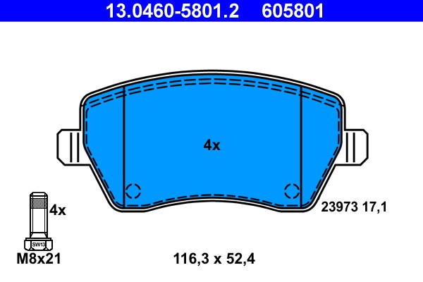 Bromsbeläggsats, Framaxel Ate 13.0460-5801.2 ATE