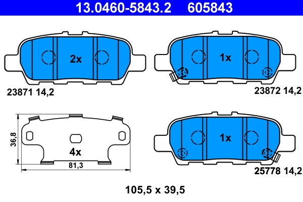 Bromsbeläggsats, Bakaxel Ate 13.0460-5843.2 ATE