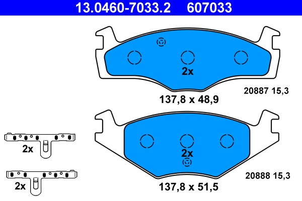 Bromsbeläggsats Ventilerad, Framaxel Ate 13.0460-7033.2 ATE