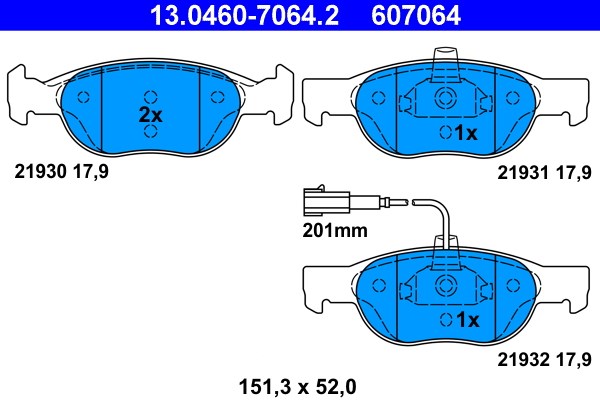 Bromsbeläggsats, Framaxel Ate 13.0460-7064.2 ATE
