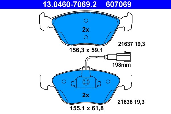 Bromsbeläggsats, Framaxel Ate 13.0460-7069.2 ATE