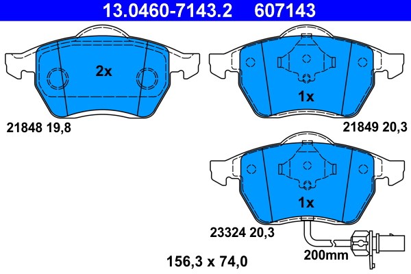 Bromsbeläggsats, Framaxel Ate 13.0460-7143.2 ATE